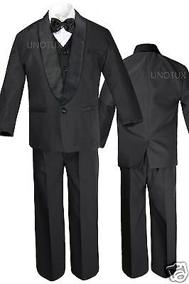 Teen Boys Wedding Formal Shawl Lapel Bow Tie Vest Sets Tuxedo Black Suits 5-18
