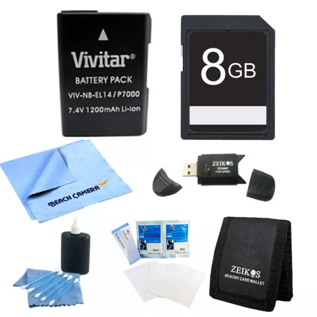 8GB Card and EN-EL14 Battery Value Kit for the Nikon p7000, p7100, d3100, d5100