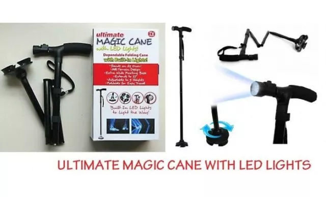 Bastone Magic Cane Da Passeggio Pieghevole Con Torcia Led Incorporata Trekking