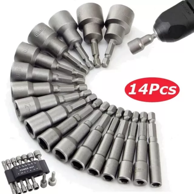 14pc Nut Driver SET 1/4'' Hex Metric & Imperial Power Drill Bit Socket Adaptors