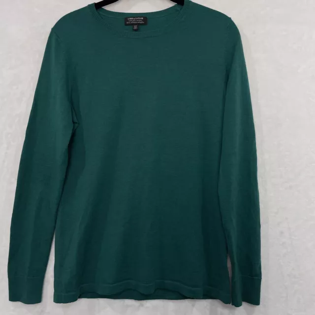 Lord & Taylor Women M 100% Merino Wool Sweater Pullover Green Crew Neck Thin