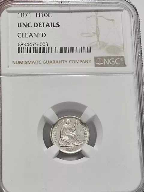 1871-P Philadelphia Seated Liberty Silver Dime 10C NGC Uncirculated Details