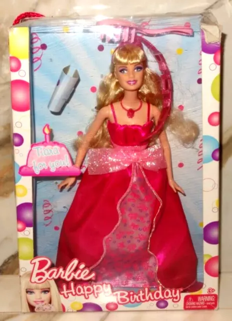 Mattel Barbie Doll Happy Birthday T0272 W/ Tiara Damaged Box