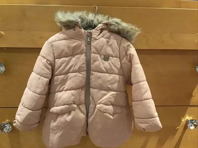 Zara baby giril 12-18 months pale pink puffer coat with detachable fur trim
