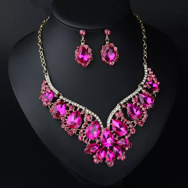 Fashion Crystal Choker Bib Necklace Earrings Women Statement Jewelry Sets Gifts