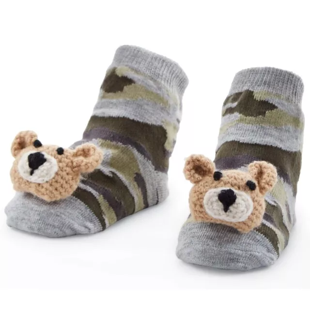 Mud Pie E4 Baby Boy Camo Bear Cotton Knit Rattle Toe Socks 0-12M 11040008