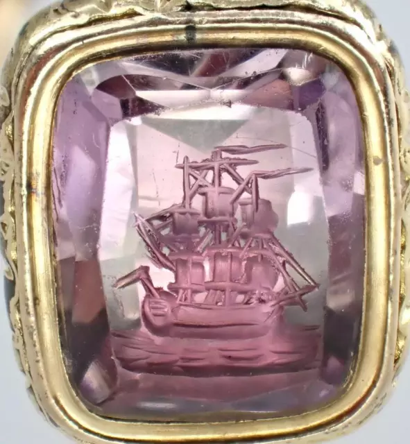 SUPER! Antique Georgian Gold Amethyst Ship Galleon Boat Intaglio Seal Pendant