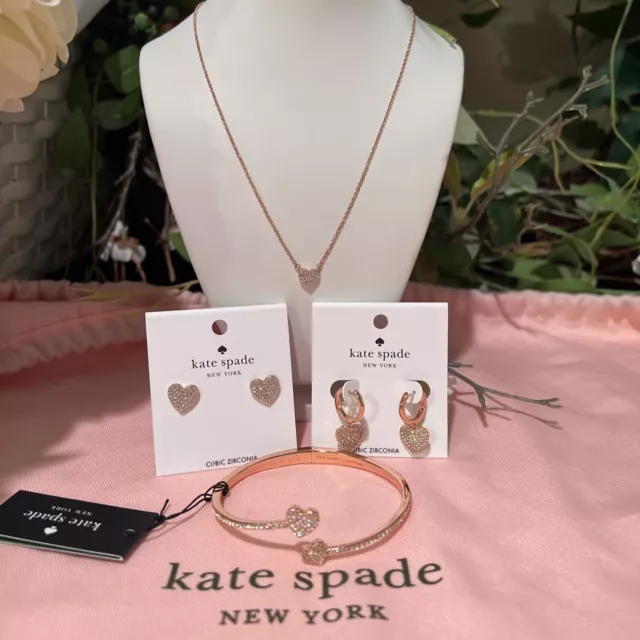 Kate Spade New York Rose Gold Pave Heart Mini Necklace or Earrings or Bracelet