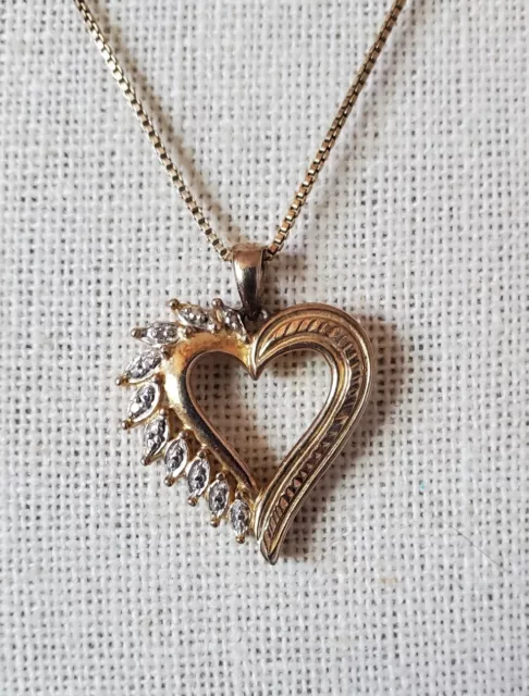 Gold Sterling Silver Diamond Chip Heart Pendant Necklace