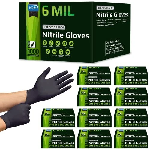 HEAVY DUTY 6Mil ORIGINAL Quality Stretch Nitrile Black Gloves Disposable