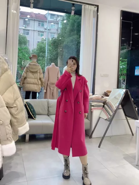 Thick Wool Coats Women's Double Breasted Long Over the Knee Cashmere Parka Coat