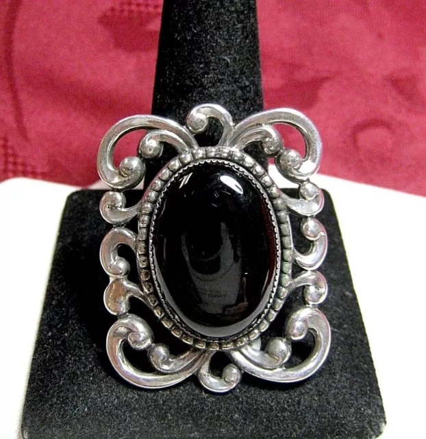 925 Sterling Silver Danecraft Victorian Style Oval Onyx Pin Brooch 10.8 Grams