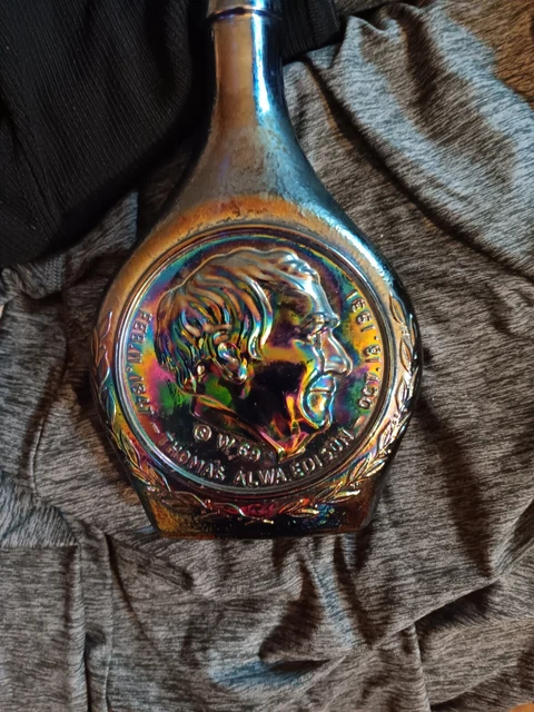 Collectible WHEATON THOMAS EDISON Blue Carnival Glass Bottle - Made in U.S.A