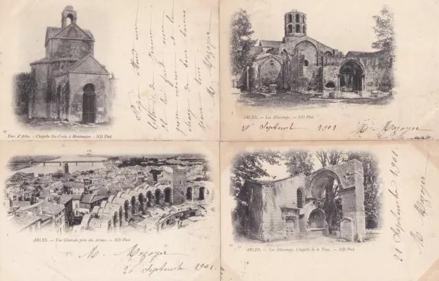 Lot de 4 cartes postales anciennes postcards ARLES PROVENCE timbrées 1901