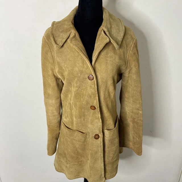 Vintage Suede Leather Rancher Coat Woman S/M Western Cowboy Duster Hide 70s