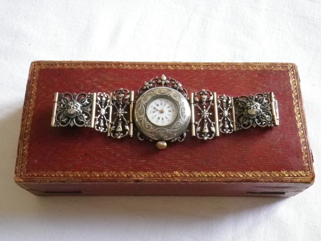 ANCIEN BIJOU MONTRE BRACELET GOUSSET FEMME ARGENT MASSIF VERMEIL EPOQUE