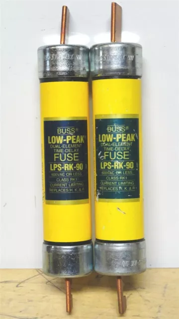 (2) - Bussmann - LPS-RK-90 - 90A Bas Pic Temps Retard Fusible - 600vac - (Neuf)
