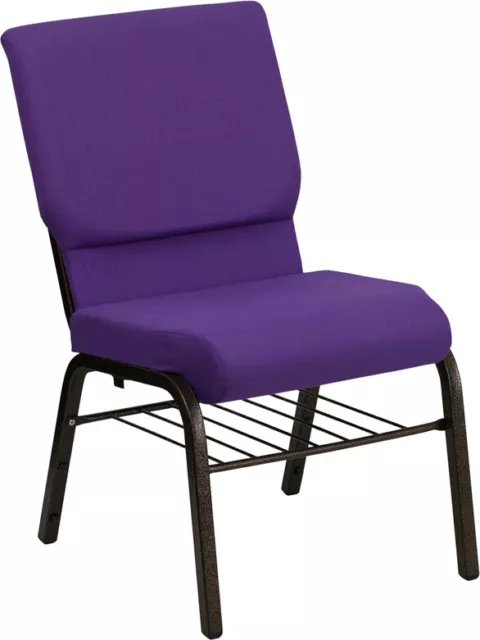 10 PACK 18.5'' Wide Purple Fabric Church Chair with Book Rack & Gold Vein Frame