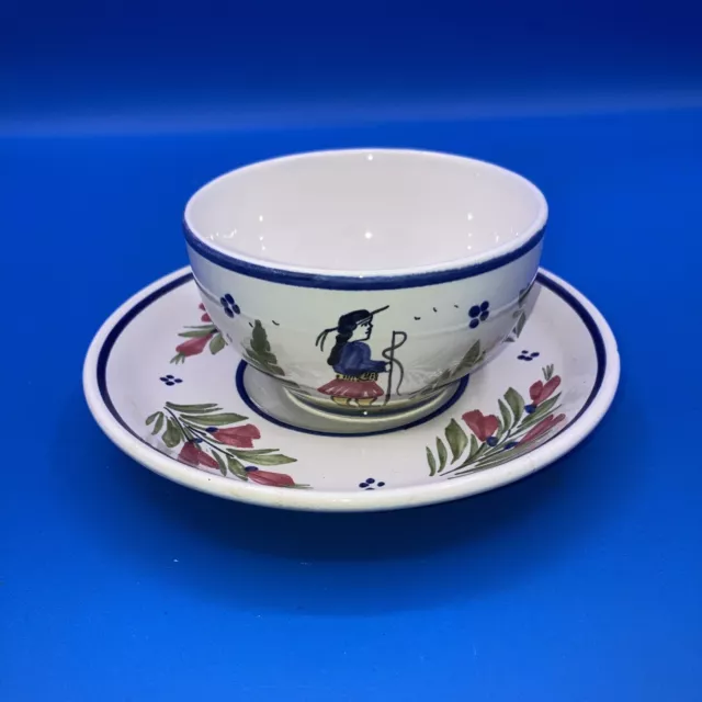 Antique HB  Quimper Faience Pottery Cup And Saucer Breton Early 1900’s Man