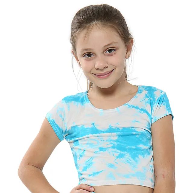T-shirt top per ragazza bambini stampa tie tintura blu Fahsion alla moda top 5-13 anni