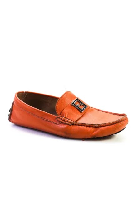 Fendi Men's Leather Slip On Logo Loafers Orange Size 7