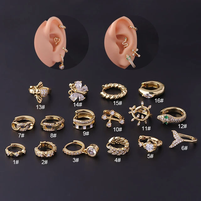 Hoop Earrings Crystal Zirconia Small Huggie Thin Hoops Cartilage Earring He-SA