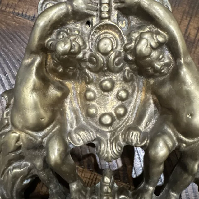 Antique Solid Brass/Bronze Baroque Door knocker, Grotesque With Cherubs 2