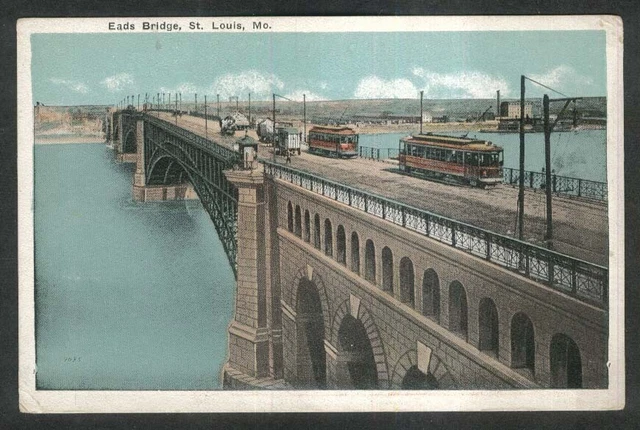 Trolley on Eads Bridge St Louis MO postcard 1920s
