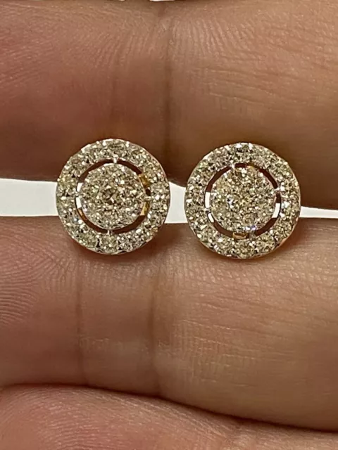 Deal 1.00 Ct Natural  Round Diamond Cluster Stud Earring In 14K Yellow Gold