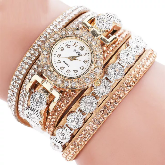 Women Fashion Casual Analog Quartz Wrist Watch Ladies Rhinestone Bracelet Watch