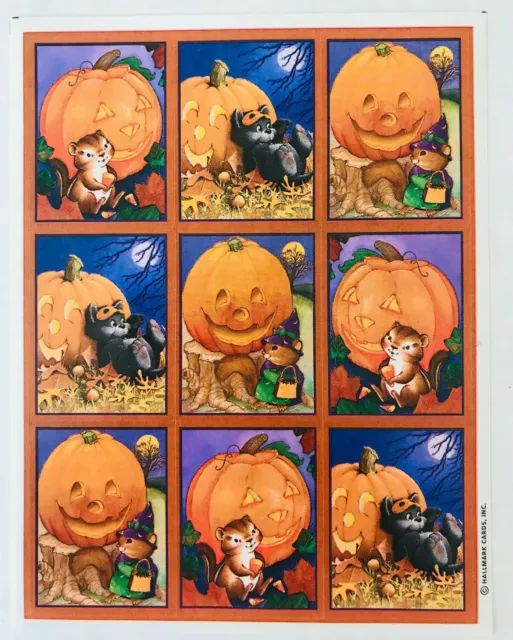 VTG Hallmark Stickers Halloween Animal Cute Scenes Kitten Cat & Mouse