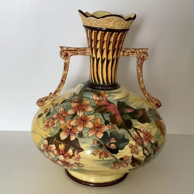 Antique Bretby Type Two Handled Art Pottery Vase 25cm Tall - c.1910