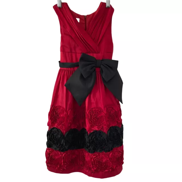 Bonnie Jean Dress Formal Girls Red Black Ruffles Applique Roses 6X Sleeveless