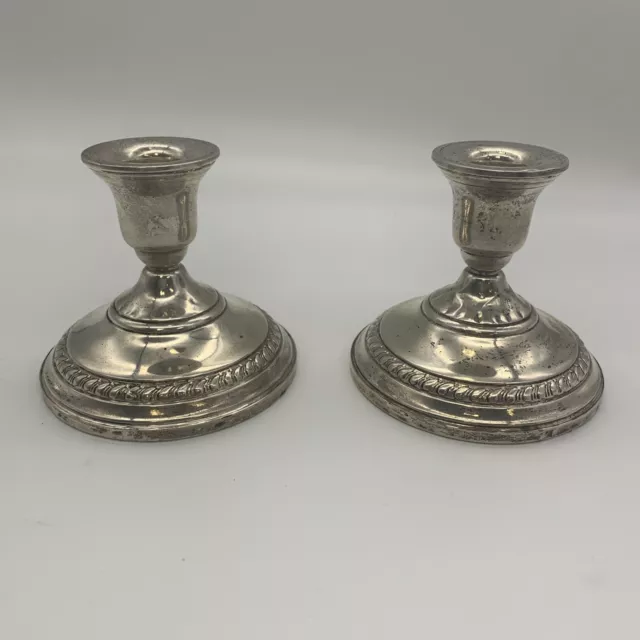 Vintage Pair 2 Sterling Silver Columbia Weighted Candle Holders Candlestick