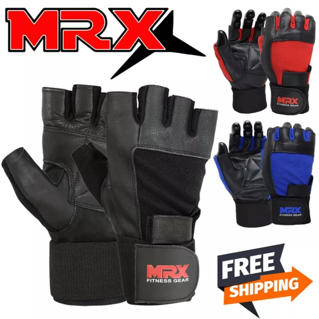 Men Gym Gloves With Wrist Wrap Workout Weight Lifting Grip Fitness Exercise MRX
