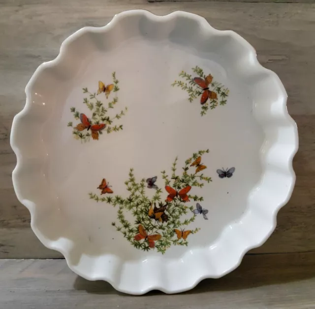 Ecstasy Shafford Japan Porcelain Butterfly Tart Pan Serving Dish Scalloped Gold