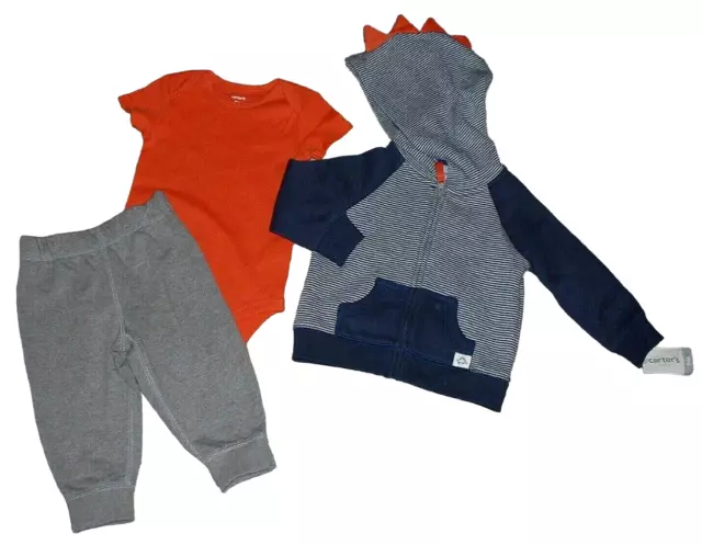 Carter's Baby Boy Navy Blue Dinosaur Hoodie 3pc Pants Set Outfit NB Newborn NWT