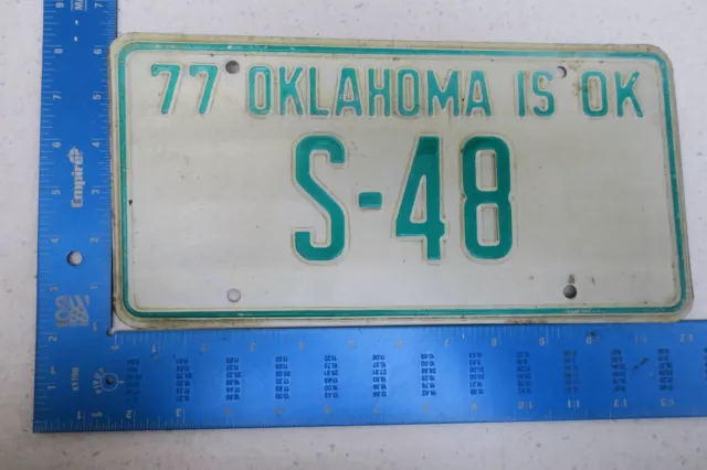 1977 77 Oklahoma Ok License Plate Tag # S-48     Odd Type Low #