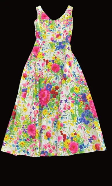 Vintage BoHo Spring Dress 60s 70s Floral Hand Made Mod Sleeveless Long Maxi