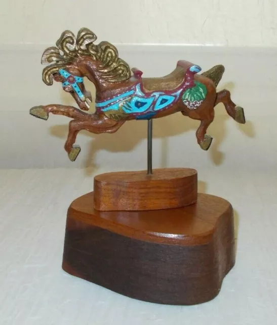 Vintage Hand Carved Wood Carousel Horse Music Box Figurine (B6)