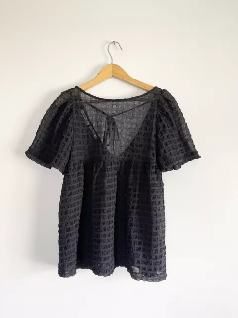 Urban Outfitters Sheer Black Top Blouse Womens Sz XS Back Tie Flowy Texture EUC