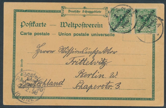 DOA Krone MeF Litho-AK Gruß aus Tanga 1898 nach Berlin Attest (S21574) 2