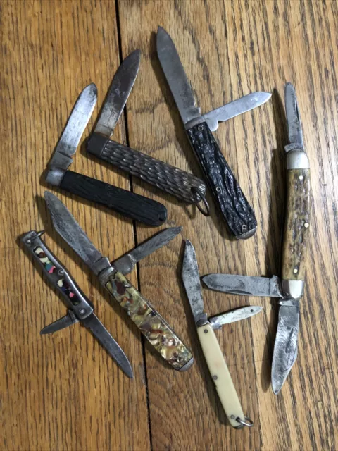 Lot Of 7 Vintage Pocket Knives,Bone ULSTER, Ideal, USA, No Broke Blades