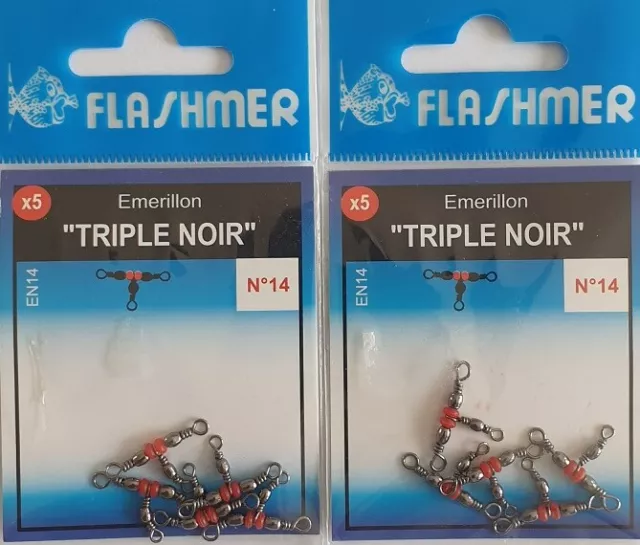 Flashmer émerillon triple noir N°14 montage pêche longueur 20mm x 12mm 10 pièces