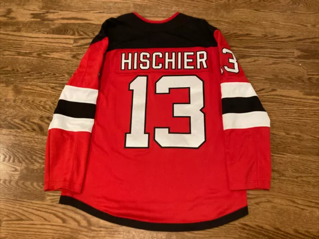 Fanatics Branded NHL Men's New Jersey Devils Nico Hischier #13 Red Player T-Shirt, Large