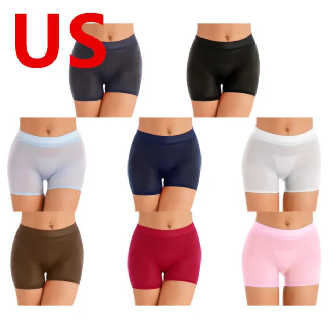 US Women's Shorts Glossy Seamless Biker Solid Fitness Short Low Waist Workout