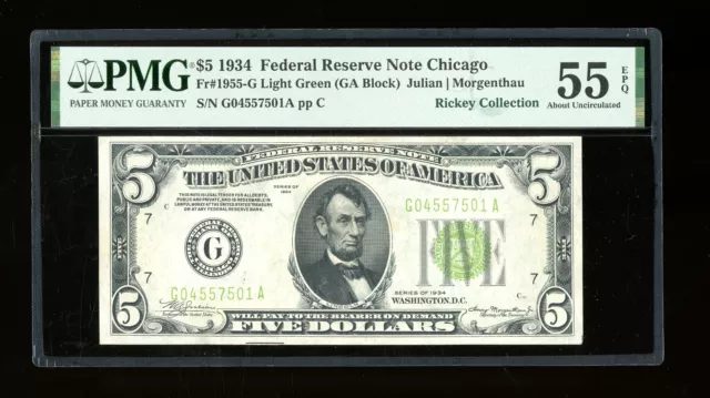 DBR 1934 $5 LGS FRN Chicago Fr. 1955-Glgs PMG 55 EPQ Serial G04557501A
