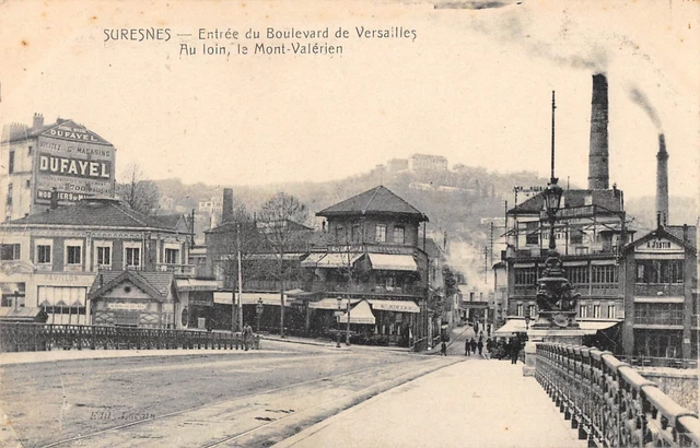 CPA 92 SURESNES ENTREE DU Bd DE VERSAILLES AU LOIN MONT VALERIEN