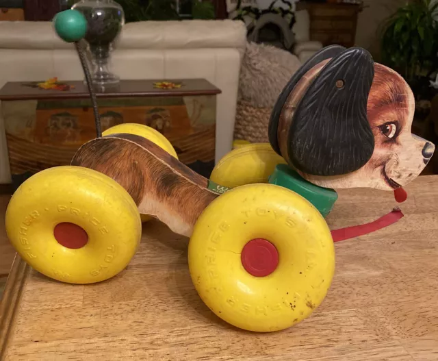VTG Fisher Price Wobbles dog wooden beagle pull toy Original 1964 Model #130