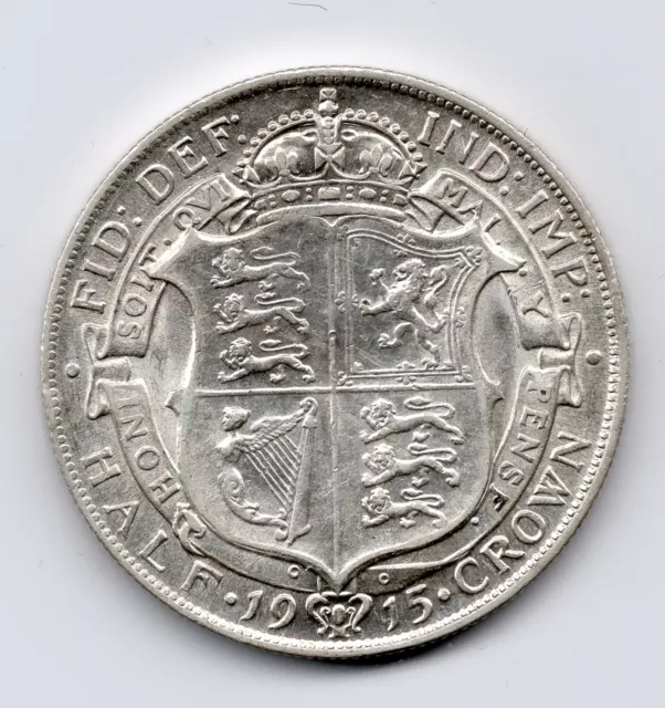 1915 Half Crown, King George V Silver Coin, High Grade Lustre
